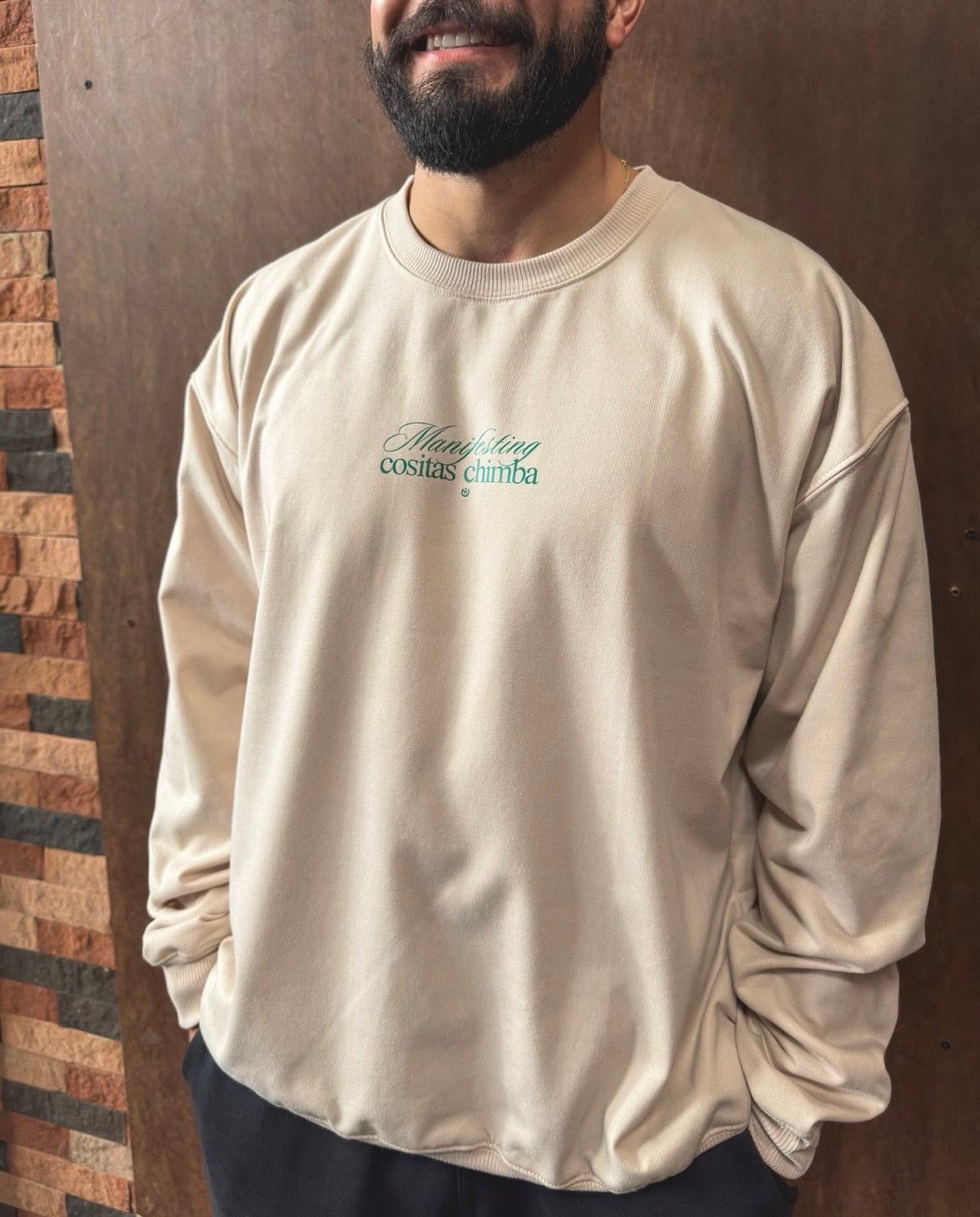 Buzo CF sin capota Mantifesting Cositas Chimba Beige